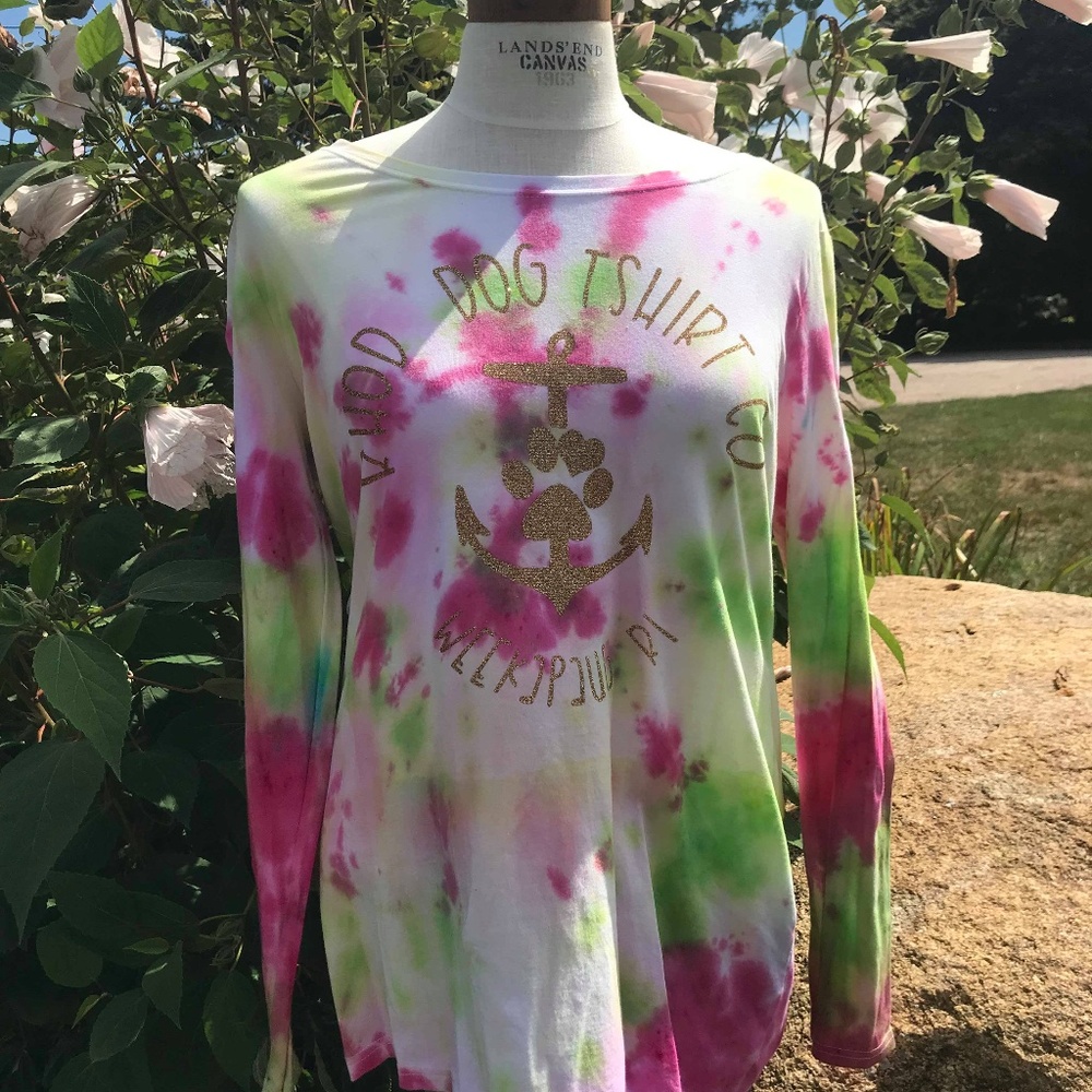 Sparkle Tie-Dye Long Sleeve Rhody Dog Logo Shirt